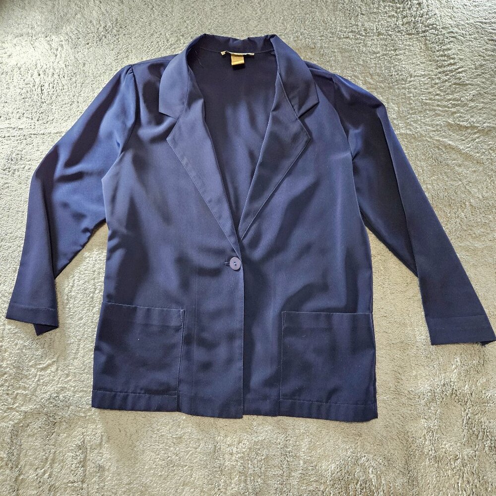 Women's Vintage 1990's Richard Kristall Blue Blazer Top Blouse Size Medium READ